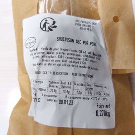 Saucisson sec pur porc - Aux Produits Saugets - 300 g