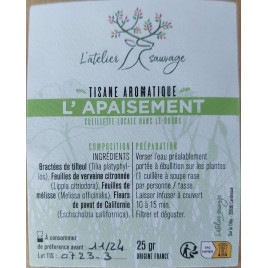 Tisane L'apaisement - Herbier & Distillerie l'Atelier Sauvage - 25 gr